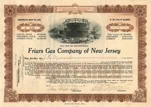 Friars Gas Co. of New Jersey - Stock Certificate